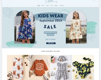 Kids Fashion Shopify Theme: Blue Style, Canva Templates (OS 2.0)