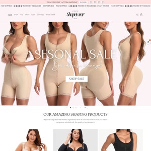 Puede incluir: Un anuncio de venta de temporada para ropa interior moldeadora. La imagen muestra a tres modelos que llevan ropa interior moldeadora beige con ribetes de encaje. El texto "SEASONAL SALE" se muestra en letras blancas grandes con fondo blanco. El texto "Best offer for dreamgirl" se muestra en letras blancas cursivas. Un botón con la etiqueta "SHOP SALE" se muestra en el centro de la imagen.