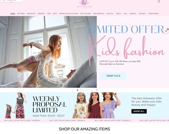 Kids Clothing Shopify Theme: Minimalist Design, Canva Templates