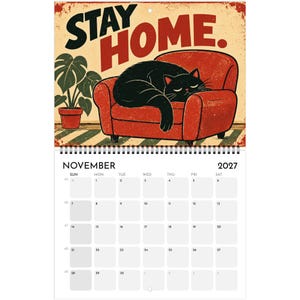 2027 Black Cat Calendar, Funny Vintage Cat Wall Calendar, Retro Cat Decor, Personalized Cat Lover Gift, Humorous Kitten Calendar image 13