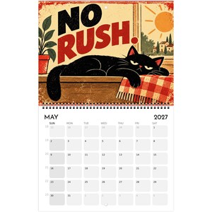 2027 Black Cat Calendar, Funny Vintage Cat Wall Calendar, Retro Cat Decor, Personalized Cat Lover Gift, Humorous Kitten Calendar image 7