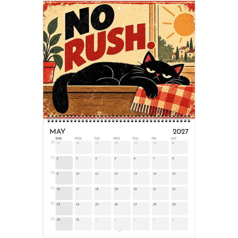 2027 Black Cat Calendar, Funny Vintage Cat Wall Calendar, Retro Cat Decor, Personalized Cat Lover Gift, Humorous Kitten Calendar image 7