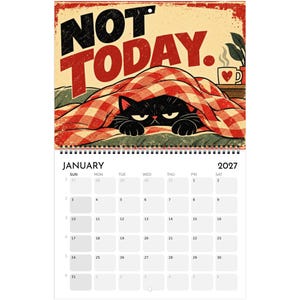 2027 Black Cat Calendar, Funny Vintage Cat Wall Calendar, Retro Cat Decor, Personalized Cat Lover Gift, Humorous Kitten Calendar image 3