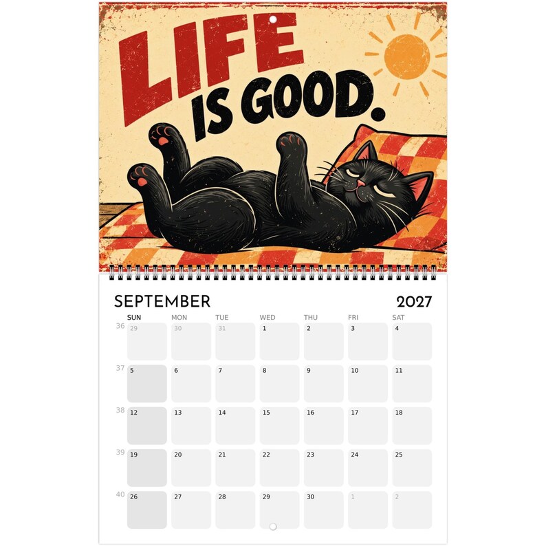 2027 Black Cat Calendar, Funny Vintage Cat Wall Calendar, Retro Cat Decor, Personalized Cat Lover Gift, Humorous Kitten Calendar image 11