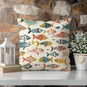 Colorful Fish Square Throw Pillow: Nautical Beach House Decor