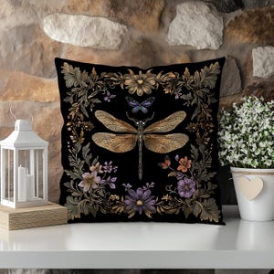Dragonfly Floral Pillow: Bohemian Nature Home Decor