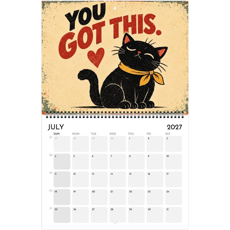 2027 Black Cat Calendar, Funny Vintage Cat Wall Calendar, Retro Cat Decor, Personalized Cat Lover Gift, Humorous Kitten Calendar image 8