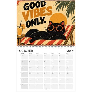 2027 Black Cat Calendar, Funny Vintage Cat Wall Calendar, Retro Cat Decor, Personalized Cat Lover Gift, Humorous Kitten Calendar image 12