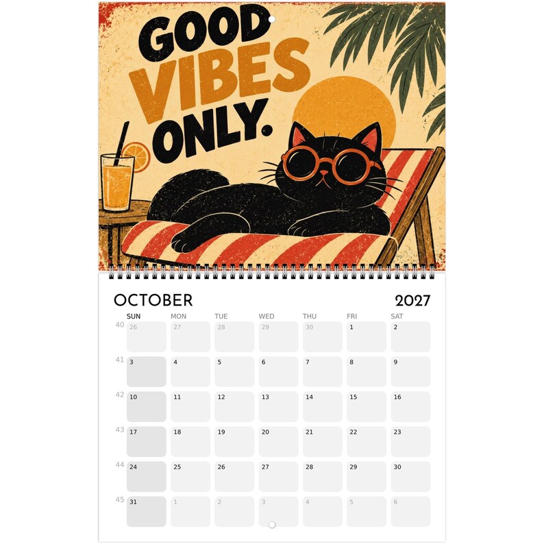 2027 Black Cat Calendar, Funny Vintage Cat Wall Calendar, Retro Cat Decor, Personalized Cat Lover Gift, Humorous Kitten Calendar image 12