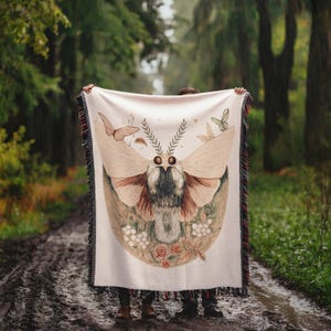 Mothman Woven Blanket Cryptid Throw Blanket Cottagecore Mothman Cotton Blanket Cottagecore Decor Woven Throw Blanket Mothman Tapestry