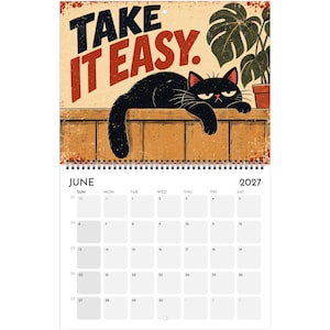 2027 Black Cat Calendar, Funny Vintage Cat Wall Calendar, Retro Cat Decor, Personalized Cat Lover Gift, Humorous Kitten Calendar image 9