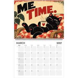 2027 Black Cat Calendar, Funny Vintage Cat Wall Calendar, Retro Cat Decor, Personalized Cat Lover Gift, Humorous Kitten Calendar image 5