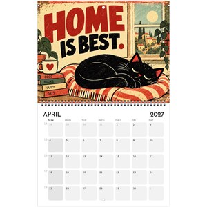 2027 Black Cat Calendar, Funny Vintage Cat Wall Calendar, Retro Cat Decor, Personalized Cat Lover Gift, Humorous Kitten Calendar image 6