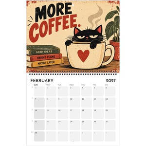 2027 Black Cat Calendar, Funny Vintage Cat Wall Calendar, Retro Cat Decor, Personalized Cat Lover Gift, Humorous Kitten Calendar image 4