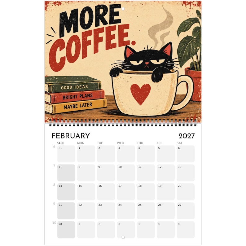 2027 Black Cat Calendar, Funny Vintage Cat Wall Calendar, Retro Cat Decor, Personalized Cat Lover Gift, Humorous Kitten Calendar image 4