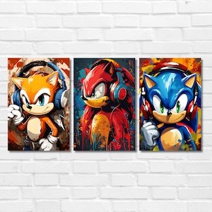 Druckbares Trio von Sonic, Knuckles und Tails Pop Art Poster, Videospielkunst, Digitale Kunst, Kinderwandkunst