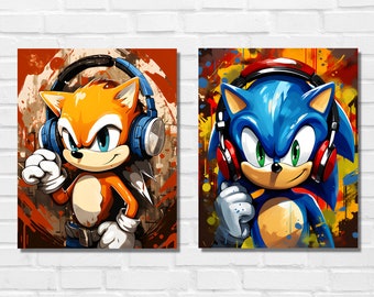 Sonic and Tails posters, Sonic and Tails prints, Downloadable art, Video Game poster, Sonic poster, Boys room art, Games decor, Printable