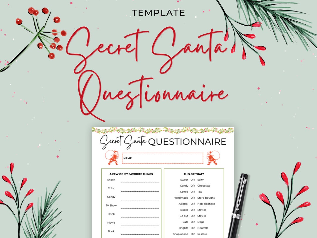 Secret Santa Questionnaire Printable, Secret Santa Questionnaire for ...