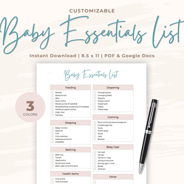 Baby Registry Checklist, Baby Essentials Checklist, Newborn Essentials Checklist, Baby Essentials List Printable, Baby Essentials List PDF