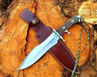 Last Blood Replica: Rambo V "HEARTSTOPPER" Replica Knife | Stainless Steel Survival Knife with Leather Sheath | Christmas Gift | Movie Props