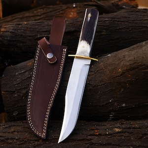 Antler Bowie Knife: Handmade Custom Stainless Steel Best Bowie Knife with Stag Antler Handle | Hunting Knife | Christmas Gift