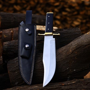 Handmade D2 Steel Bowie Knife: Buffalo Horn Handle, Leather Sheath