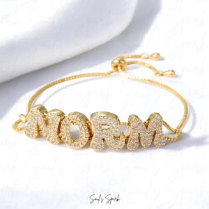 Pulsera con dije de nombre personalizado / Pulsera con letras personalizadas / Regalo de circonita cúbica brillante / Joyería elegante con nombre / Pulsera con nombre de burbuja
