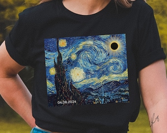 Total Solar Eclipse 2024 T-shirt Starry Night Shirt Historic tee Van Gogh Space Tee Astronomy T-Shirt Stargazer T-Shirt Astronomy Lover Gift