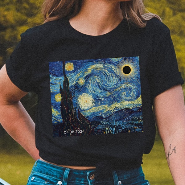 Total Solar Eclipse 2024 T-shirt Starry Night Shirt Historic tee Van Gogh Space Tee Astronomy T-Shirt Stargazer T-Shirt Astronomy Lover Gift