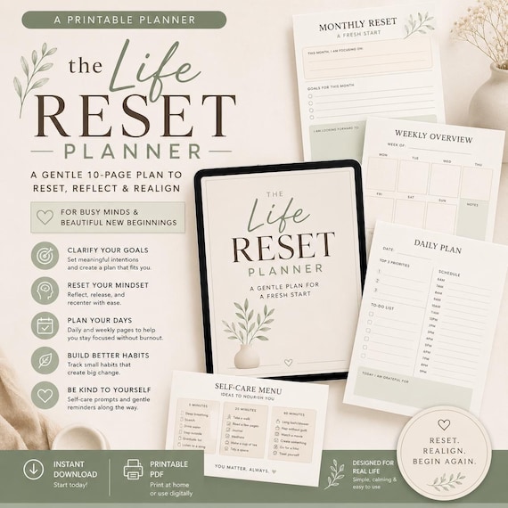 Life Reset Planner | Daily Self Care, ADHD Productivity (Digital Download)