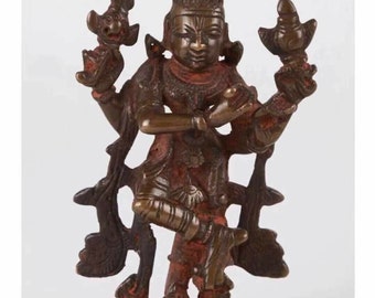19thC dancing god Krishna. Bronze statue.