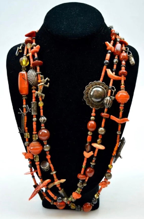 Beautiful  Coral and  Carnelian beaded Necklace