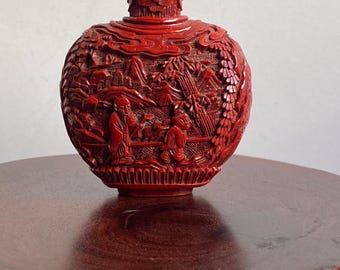中国　染付　スナッフボトル Vintage Chinese Reverse Painted Snuff Bottle, Rock Crystal