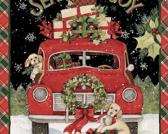 Christmas Holiday Fabric Season of Joy Puppies Panel