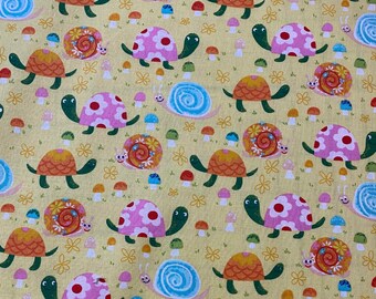 Cotton Fabric Turtles Snail Fabric Yellow