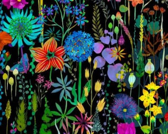 Black Floral Lining Fabric Cotton Lawn Fabric Colorful Lightweight