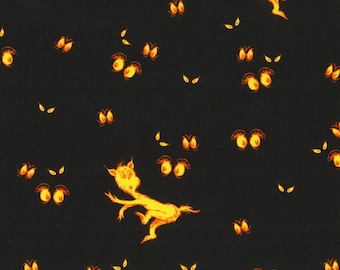 Black Gold Spooky Eyes Dr. Seuss Halloween Fabric
