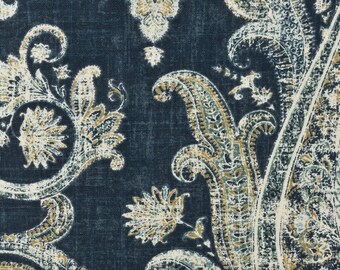 Denim Paisley Upholstery Fabric: Linen-Viscose Blend, Heavy Duty, Stain Repellent
