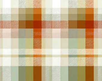 Harvest Plaid Fabric, Autumn Coordinate Quilting Cotton, Sage Rust Ochre Cream Plaid, Fabric by the Yard Linen or Cotton