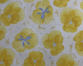 Yellow Pansy Fabric, Vintage Watercolor Floral Quilting Cotton, Soft Buttercream Cotton Print, Cottagecore Garden Cotton Yardage