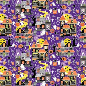 Purple Halloween Fabric Tricks or Treat By the Yard