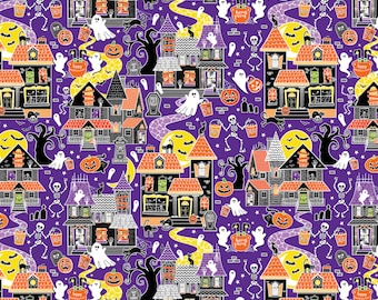 Purple Halloween Fabric Tricks or Treat By the Yard