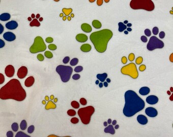 Blanket Fabric Multi-Colored Paw Print Cuddle Fabric