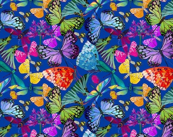 Quilting Fabric Cobalt Blue Fluttering Bee and Butterfly Quilt
