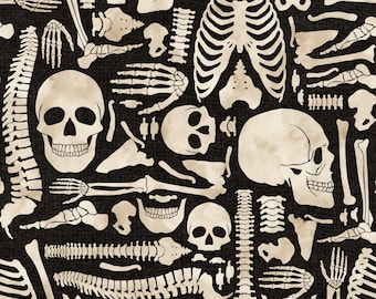 Halloween Fabric Boney Yard Skeleton