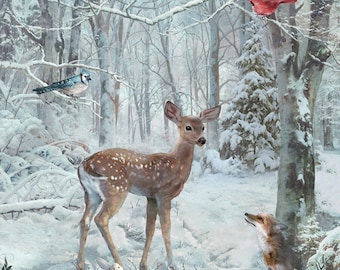 Winter Tales Snow Christmas Deer Panel