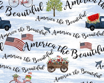 Land of Liberty Fabric, Quilting, Crafts, Flag, Red, White, and Blue