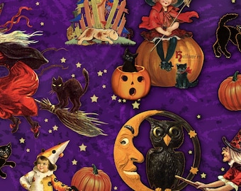 Halloween Madness Celestial Quilting Fabric Orange Pumpkin Witches