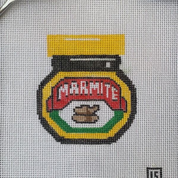 Handpainted Marmite needlepoint canvas on 18mesh