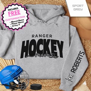 Custom Hockey Mom Hoodie with Mascot, Player Name and Jersey Number | Great Christmas or Birthday Gift for Hockey Moms